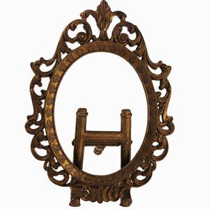Vintage Ornate Brass Oval Picture Frame Easel Backing Made Italy